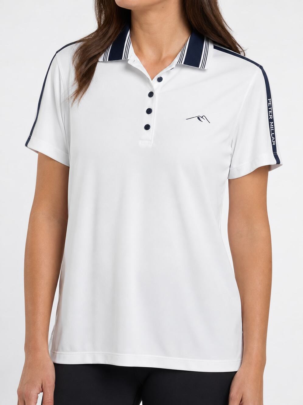 Peter Millar Womens Golf Performance Stretch Polo White Navy Trim M Country Club